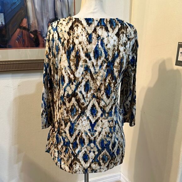 Chico’s Blue/Brown Patterned Tunic w/ Sequin Embellishments Size Large-2 - Picture 10 of 11